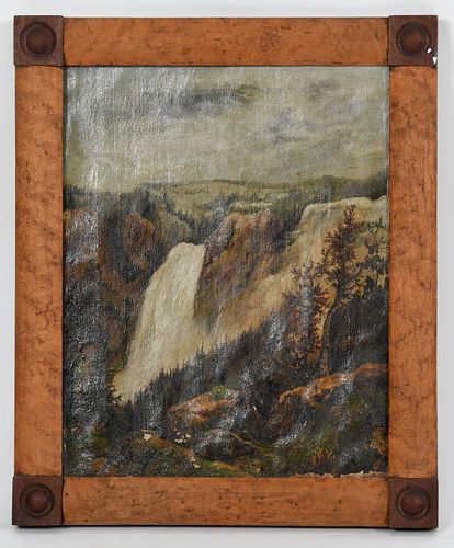 Yellowstone, Waterfall Landscape, Oil on Canvas