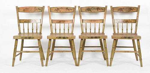 Four Pennsylvania Half Spindle Back Plank Chairs