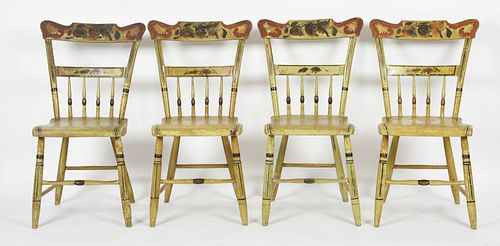 Four Pennsylvania Half Spindle Back Plank Chairs