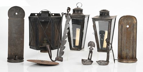 A Group of Early Tin and Iron Lighting