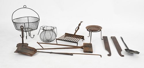 Group of Wrought and Cast Iron Hearthware