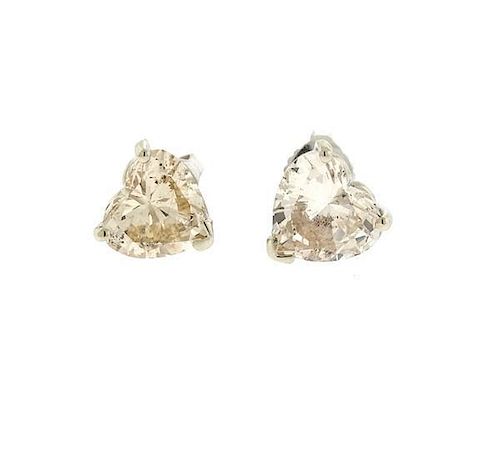 14k Gold 3.46ctw Heart Diamond Stud Earrings