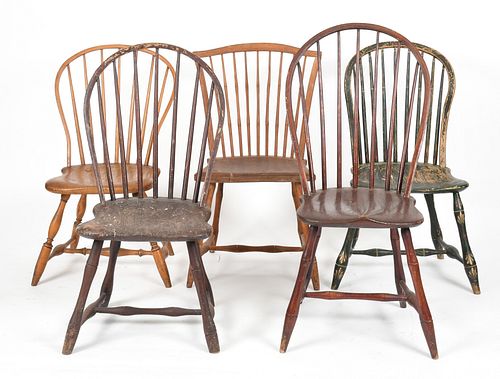 Five American Windsor Side Chairs, 19th Century
