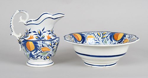 English Pearlware Pitcher and Basin