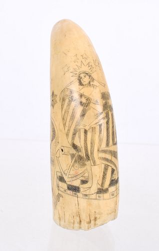 A Scrimshaw Decorated Whale's Tooth