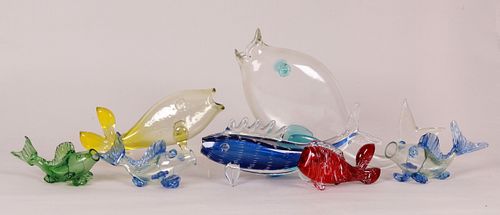 Seven Blenko glass models of fish, modern
