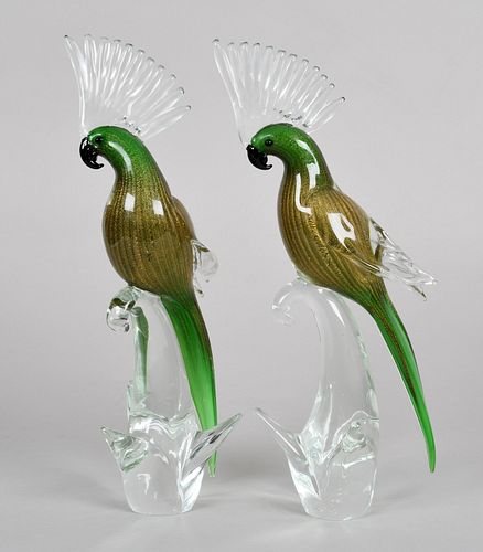 A Pair of Murano Glass Cockatiels
