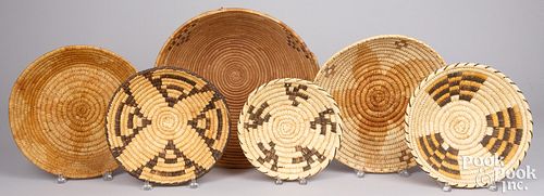 Six Indian coiled baskets