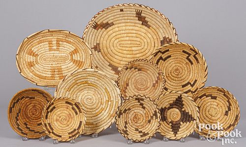 Ten Papago Indian coiled basketry trays