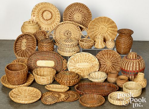 Papago Indian and tribal coiled grass baskets