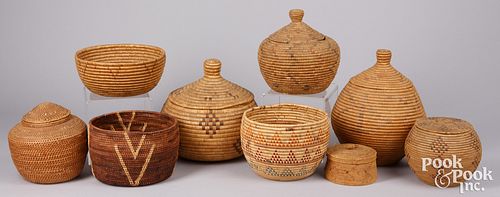 Nine Northwest Indian type baskets