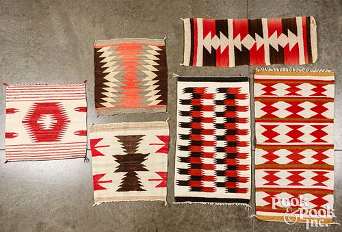 Six Navajo Indian woven rug textiles
