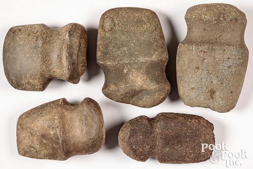 Five full-grooved Indian stone axe heads
