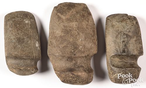 Three Indian 3/4 groove stone axe heads