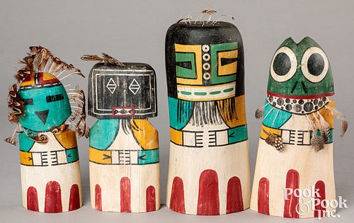 Four Hopi Indian painted crib kachinas