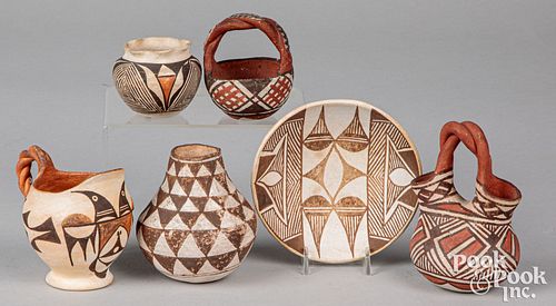 Six vintage Acoma Pueblo Indian pottery items