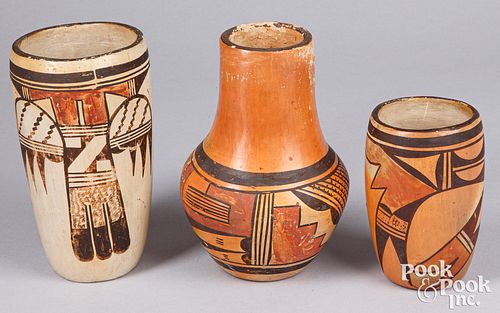 Three Hopi Indian polychrome pottery items
