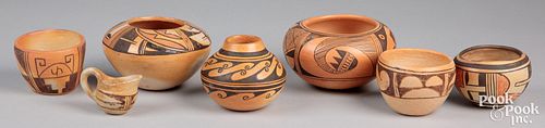 Seven pieces of Hopi Pueblo Indian pottery