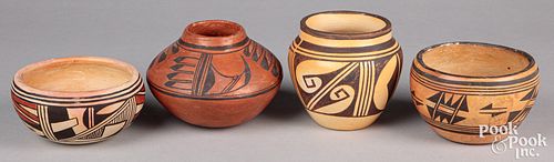 Four Hopi Pueblo Indian polychrome pottery items