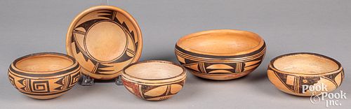 Five Hopi Pueblo Indian pottery bowls