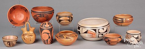 Collection of Hopi polychrome and bichrome pottery