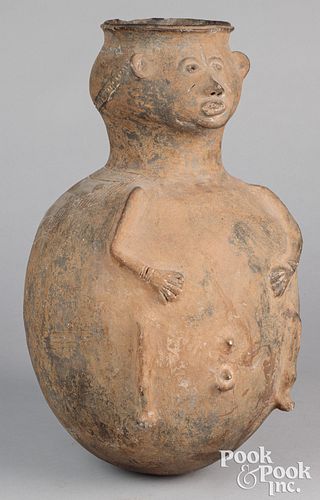 Pre-Columbian Indian human effigy pottery vessel