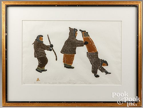 Alaskan Inuit stone block print "Best Friends"