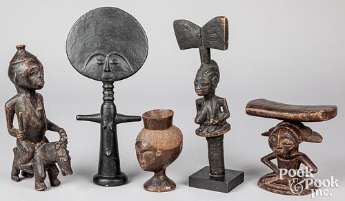 Five carved tribal African wood figures