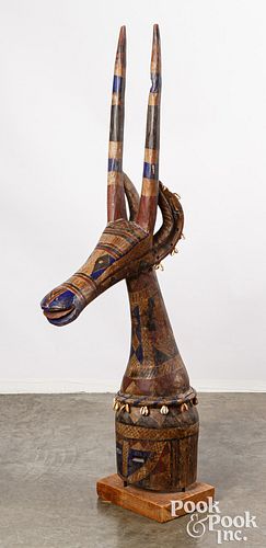 African carved and painted wood antelope mask