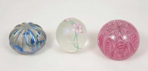(3) Art Glass Paperweights, Signed.