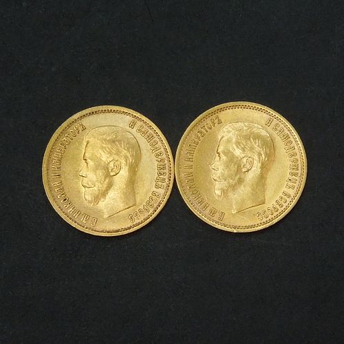 (2) 1899 Russia Nicholas II 10 Ruble Gold Coins.