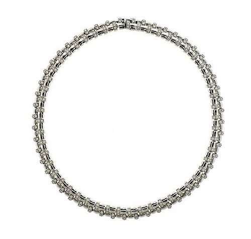 Tiffany &amp; Co 18k Gold Diamond Basket Weave Necklace