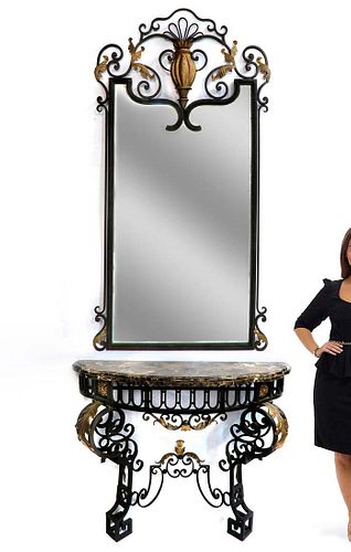 French Regence Wrought Iron Mirror & Console