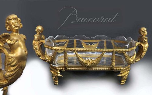 Baccarat Crystal/Dore Figural Bronze Centerpiece 19th C