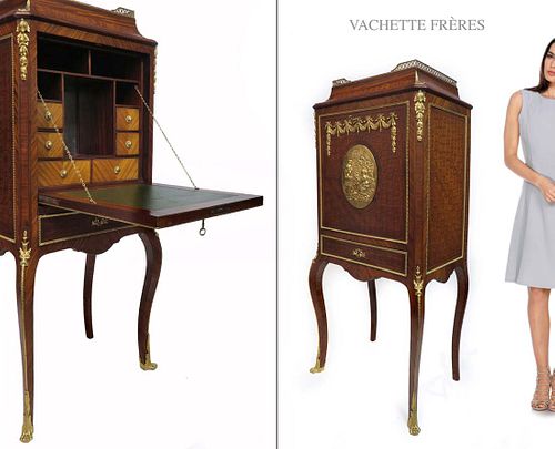 19th C French VACHETTE FRERES Bronze Secretaire Cabinet