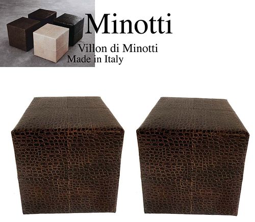 Pair of MINOTTI Villon Skin Leather Ottoman Cubic Seats