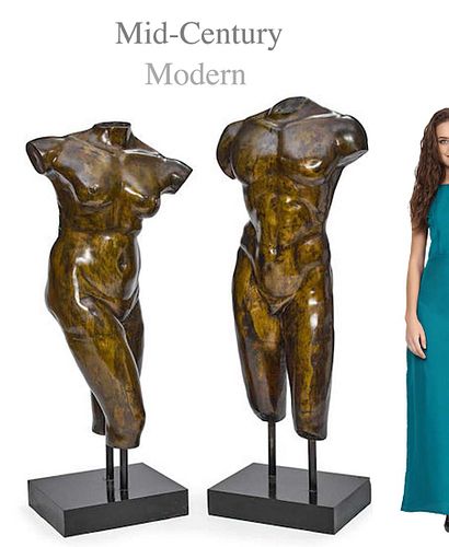 A PAIR OF MID-CENTURY MODERN BRONZE MALE & FEMALE NUDES