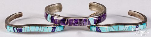 Three Indian made silver and turquoise bracelets