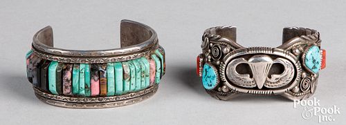Southwestern Indian silver and turquoise cuffs