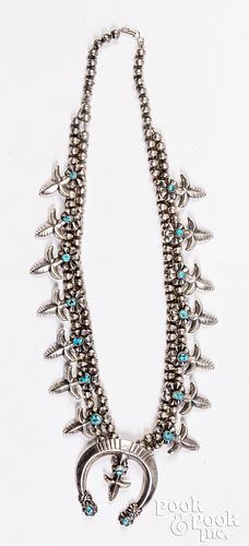 Navajo Indian silver and turquoise squash blossom