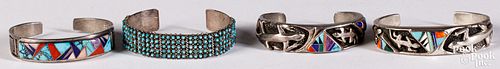 Four Navajo Indian silver cuff bracelets