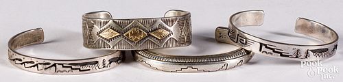 Four Indian silver cuff bracelets