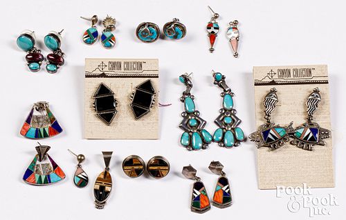 Navajo and Zuni Indian stone and inlay earrings
