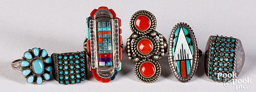 Six Navajo and Zuni Indian silver rings