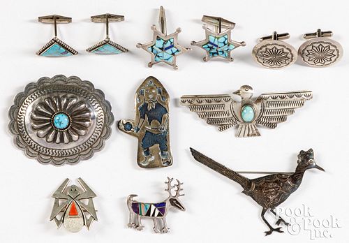 Group of Navajo and Zuni Indian silver jewelry