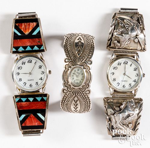 Native American Indian silver watch bracelets