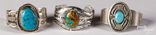 Navajo Indian silver and turquoise cuff braclets