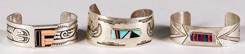 Zuni Indian silver and stone inlay cuff braclets