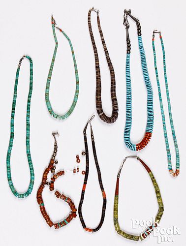 Eight Native American Indian made necklaces