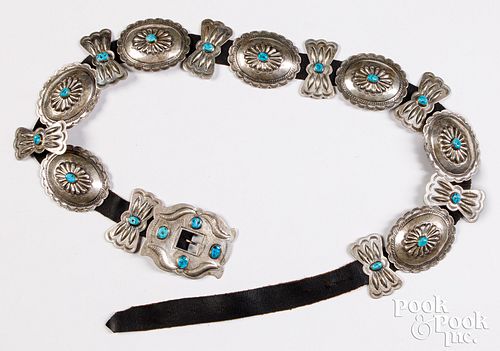 Navajo Indian silver and turquoise concho belt